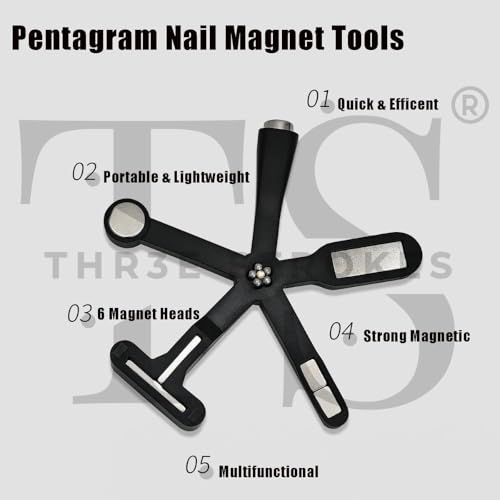 Image of THR3E STROKES 6 in 1 Cat Eye Magnet Tool, Upgraded Cat Eye Gel Nail Polish Magnet with Silicone Protective Case, Multi-Function Magnet Stick 3D Strong Magnetic Cat Eye Nail Art for Salon Studio Home, Black (6 IN 1 MAGNET BLACK)