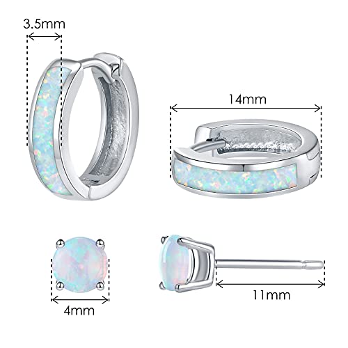 Silver Small Hoop Earrings Stud Sets For Women Men Hoops Jewelry (Silver, Created White Opal) #TOP2