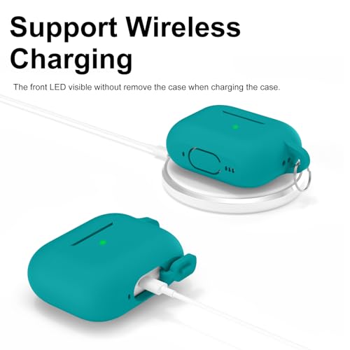 Image of for AirPods Pro 2nd 1st Generation Case Cover with Keychain, Protective Soft Silicone Skin Accessories for Apple AirPods Pro Charging Case 2022 /2019, Front LED Visible, Teal