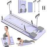 WSFYTAM 5 in 1 Pilates Board Für Zuhause, Pilates Reformer Maschine Mit Knieschützer, Faltbares Pilates Board Reformer Mit Auto-Rebound,Lila