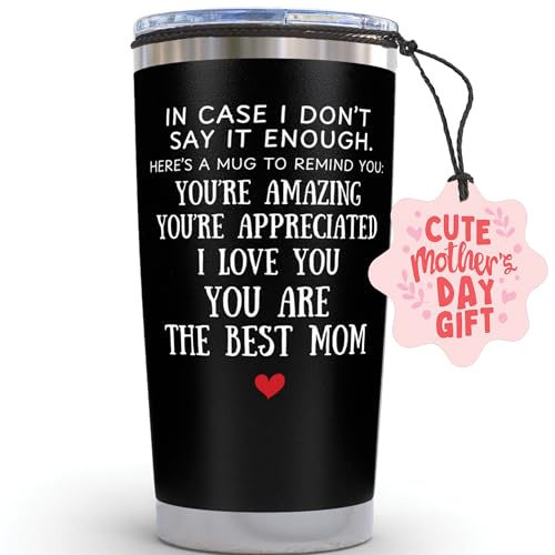 KLUBI Christmas Gifts for Mom from Daughter - In Case I Don't Say It Enough You Are The Best Mom 20 Ounce Black Tumbler for Mother Mug Cute Mothers Day Gifts from Daughter, Mother Presents from Kids