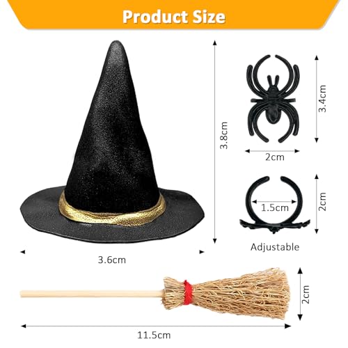 27PCS Halloween Witch Theme Cake Toppers Set, Mini Witch Hats Broomsticks & Spider Rings for Cupcake Decorations, Witch DIY Party Supplies, Wizard Birthday Cake Dessert Decor Party Favors for Girl Boy - Image 7