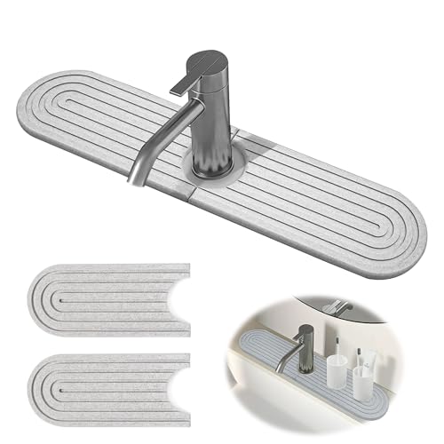 Wasserhahn Absorbierende Matte, Abtropfmatte Spüle, Wasserhahn Spülbecken Kieselgur Spritzschutz Absorptionsmatte, Schnell Trocknende, Saugfähige Abtropfmatte für Küche und Bad (Grau, 45*10 cm)