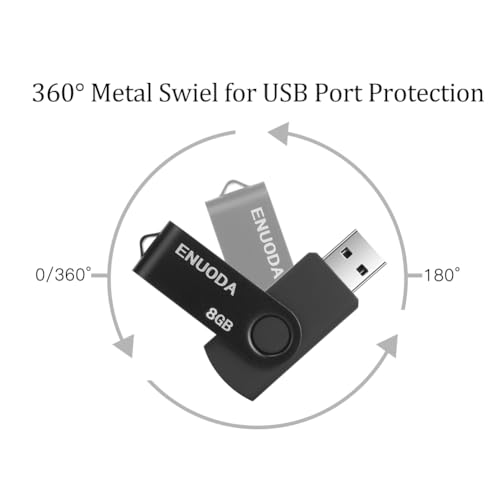 Image of 8GB Flash Drive 2 Pack ENUODA Thumb Drives 8GB Swivel Design USB 2.0 Memory Stick Jump Drive Pen Drive for File Storage and Data Transfer (Black Gold)