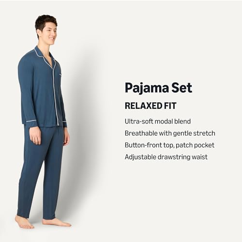 Image of Amazon Essentials x Sofia Grainge Men's Long Sleeve Relaxed Fit Breathable Modal Jersey Pajama Set, Loungewear
