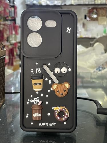 Image of Bintage Cute Fun Taddy| 3D Ball Bear| Donut| Coffee Rubber Case Full Body & Camera Protection Back Cover Compatible for Tecno Pova 5 4G - Black