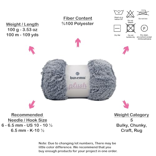 Image of Plush Faux Fur Bulky Yarn, Super Soft Fluffy Fuzzy for Knitting Crocheting Crafting, 100 Gram (3.53 Ounces) 109 Yards (100 Meters) (Gray)