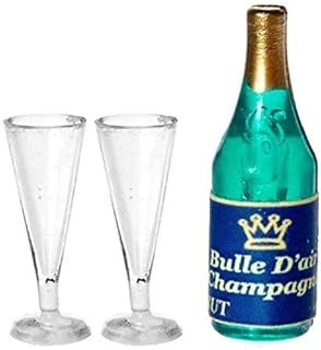 Farrow Industries Dollhouse Champagne Bottle & 2 Flutes Miniature Bar Pub Dining Room Accessory