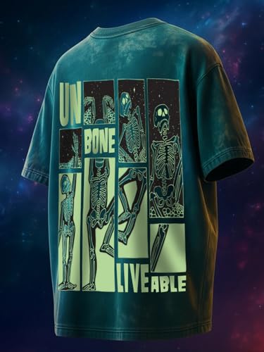 Image of Veirdo Heavy GSM Pure Cotton Men's Graphic Print Oversized Fit Half Sleeve Round Neck Cotton Acid Wash Print T-Shirt in Different Colors with Sizes ranging from S to 2XL.