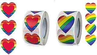 2 Rolls 1000 Pcs Progress Pride Paper Stickers, BetterJonny Heart Valentine Love Shape Rainbow Stickers Gay Pride Stickers Roll LGBT Paper Labels for Envelopes Wedding Gift Scrapbooking Decoration