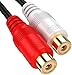 RCA 1 Male to 2 Female Audio Speaker Y Adapter Splitter Cable with OFC Conductor Dual Shielding Gold Plated Metal Shell Flexible PVC Jacket - 2 Pack / 0.6FT
