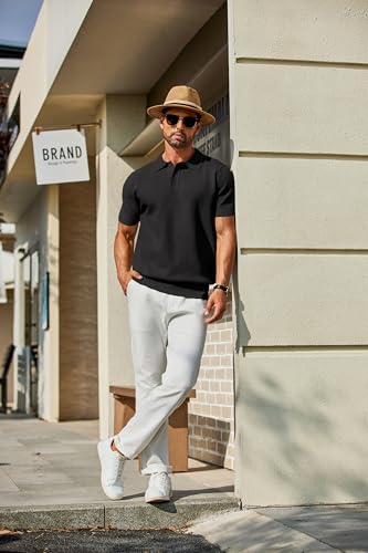 COOFANDY Mens Knit Polo Shirts Short Sleeve Classic Fit Shirts Casual Goft Collared Textured T Shirt4