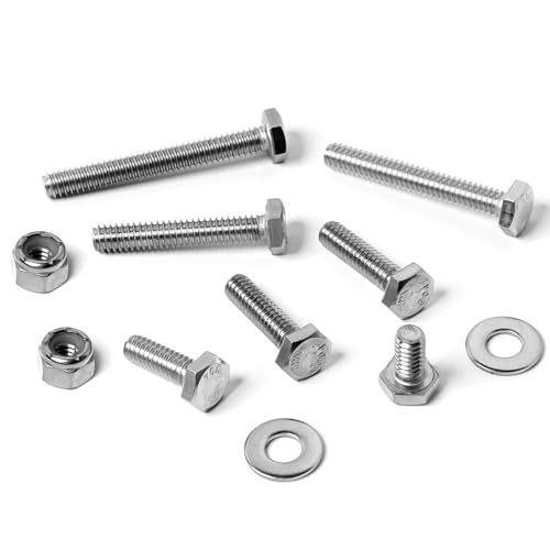 Image of 1 /4-20 Hex Bolts Screws Nylon Insert Lock Nuts Flat Washers Kit, Stainless Steel 304, Fully Threaded Hex Bolt 1 /4-20 x 1 /2 inch 3 /4 inch 1 inch 1-1 /4 inch 1-1 /2 inch 1-3 /4 inch 2 inch Length