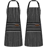 Riqiaqia 2 Pack Kitchen Cooking Aprons, Soft Cotton Apron with 2 Pockets for Women Men Chef (Black Stripes,2)