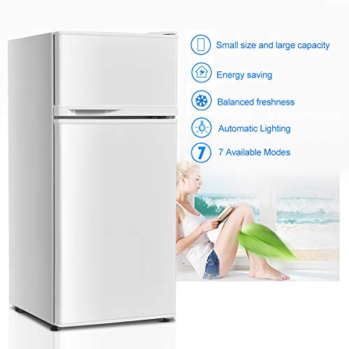 Safeplus Compact Refrigerator, 3.4 Cu Ft. Unit Cold-Rolled Sheet Mini Refrigerator With Freezer, Dorm Fridge With Adjustable Removable Shelves,White #TOP2