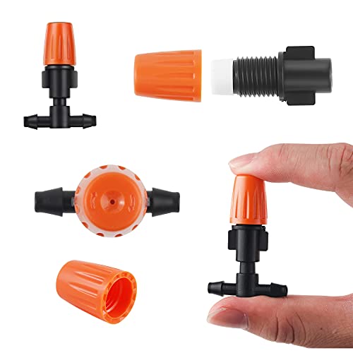 50pcs Adjustable Flow Micro Spray Drippers, 1/4" Garden Irrigation Sprinkler Heads with 3 Tee Connectors for Agricultural Patio Misting System, Drip Watering Kit