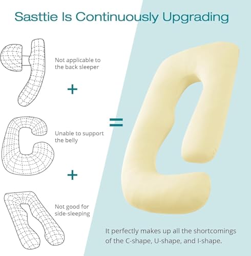 Image of Cooling Pregnancy Pillows for Sleeping, 65'' Full Body Pillow, Light Yellow | Sasttie Maternity Pillow, OEKO-TEX, Down Alternative, Removable Cover, Pregnant Women Must Haves, Maternity Essential