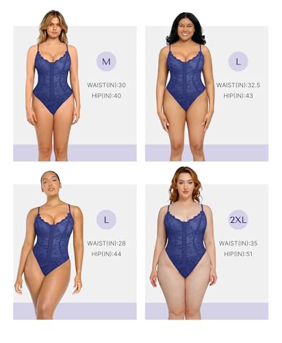 Image of SHAPELLX Lace Bodysuit for Women Tummy Control Shapewear Backless Body Suits One Piece Body Shaper Thongs