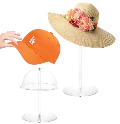 Acrylic Hat Stands for Display, 2 Set 8" 13" High Clear Hat Display Stand, Durable Cowboy Hat Holder Stand, Baseball Caps Rack Stand, Wig Hat Holder Stands for Vendors Photography Salons Retail