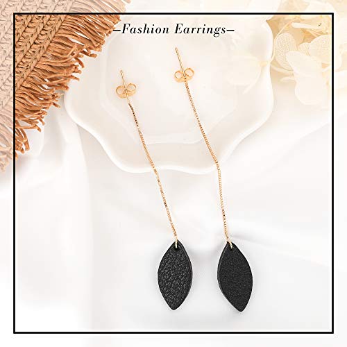 GELVTIC Leather Heart Earrings Dangle for Women Girls Trendy, Star Earrings Lightweight Fashion, Gifts for Her (51-Black) - Image 4