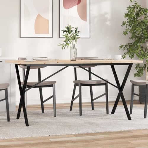 LLEZKBR Mesas de cocina y comedor, mesa de comedor, marco en X, 140 x 80 x 75,5 cm, madera maciza de pino y acero