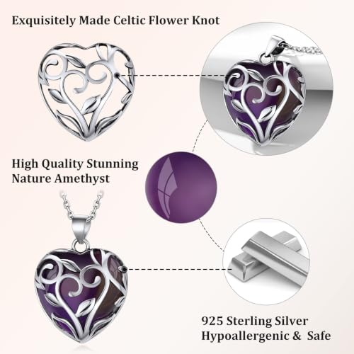 Bestyle Tree of Life Wrapped Healing Crystal Necklaces 12 Month Birthstone Pendant for Women, Crescent/Heart Gemstone Jewelry, Vintage Birthday Gifts/Energy Gift - Image 6