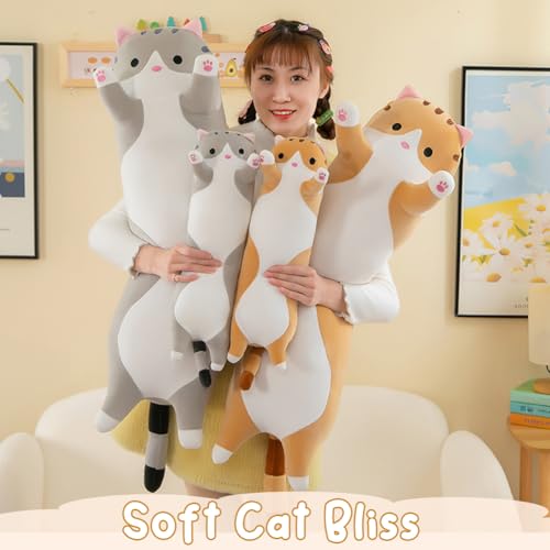 AMOZO Katzen Kuscheltiere süße Lange Katzen Plüschtiere, Niedliche Weiche Katze Stofftiere Plüsch Kissen Spielzeug für Mädchen und Kinder (Grau, 50cm)