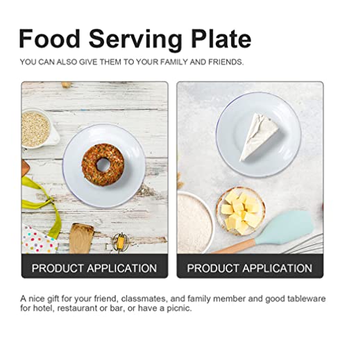 Hemoton 4Pcs Enamel Plates Enamelware Dinner Serving Platter Trays With Blue Rim Salad Pasta Bowls Deep Food Dishes Fruit Plate For Dinner Outdoor Picnic Bbq Butter White #TOP3