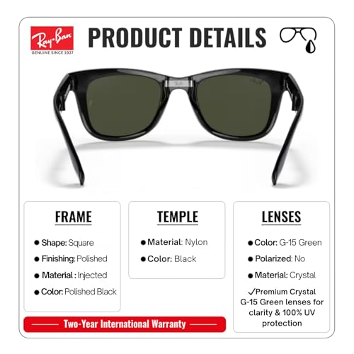 Image of Ray-Ban RB4105 WAYFARER FOLDING CLASSIC Square Shape Sunglasses for Men with Official Eyewear Kit