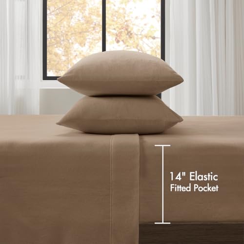 Image of True North by Sleep Philosophy Micro Fleece Bed Sheet Set, Warm, Sheets with 14 inch Deep Pocket, for Cold Season Cozy Sheet-Set, Matching Pillow Case, Twin, Brown, 3 Piece