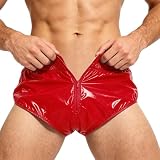 HULIJA Herren Erwachsene Windelüberzüge Wasserdicht Überwindeln PVC Wetlook Höschen Erwachsenen Windeln Reißverschluss An Der Seite Clubwear Rot XL