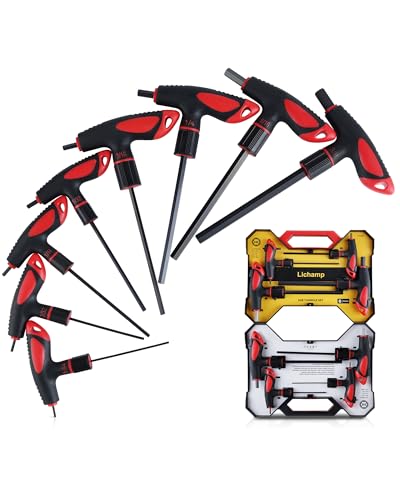 Lichamp T Handle Allen Wrench Set SAE, 8 Piece Heavy Duty Standard Long Tee Handle Allen Hex Key Set, 5/64-3/8 inch