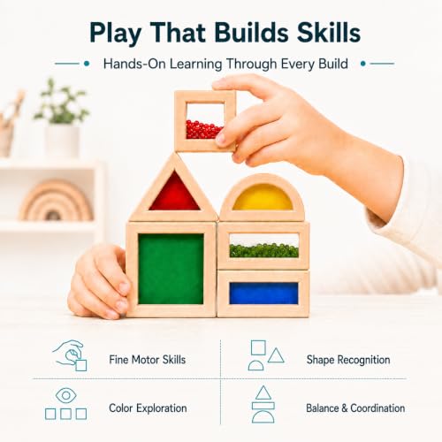 Image of 15-Piece Rainbow Sensory Wooden Building Blocks, Stacking Toys for Toddlers