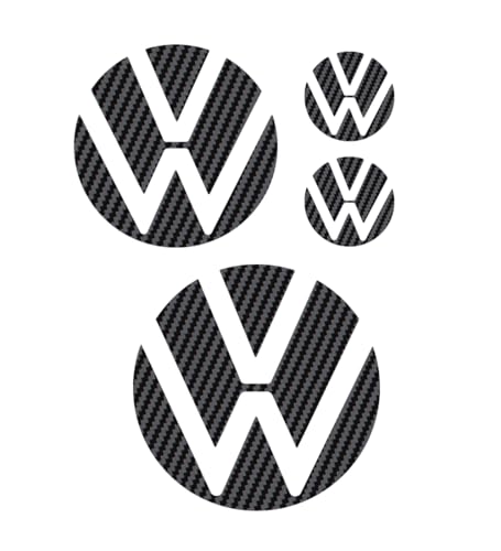 Image of IPG Decal Made for Volkswagen 2021 Passat Polo Tiguan Golf Rear /Front Emblem Logo Decals Stickers Set (4 Units) (Black Carbon Fiber)