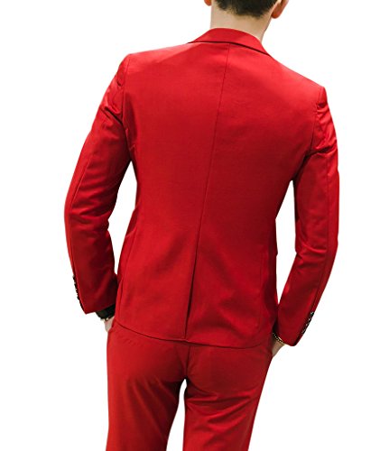 MOGU Mens Slim Fit 3 Piece Suit Blazer Jacket Pants and Vest Set US Size Blazer 42/Pants 38 Bright Red - Thumbnail 2