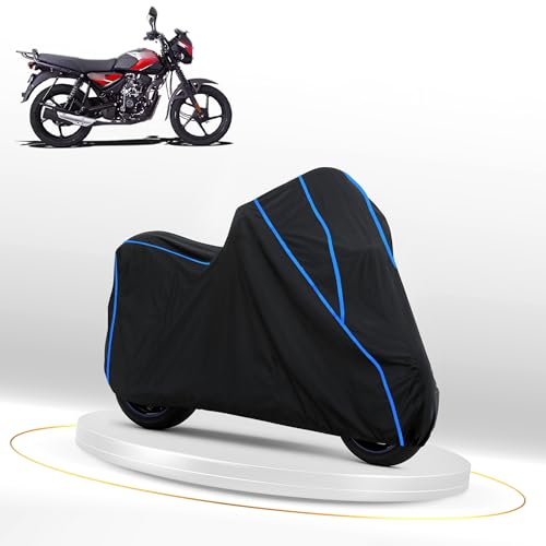 Image of Waterproof Bike Cover for Bajaj CT 110 | Heavy Duty Polyester | All-Weather, Dustproof, UV Protection | Triple Stitched Elastic Hem, Snug Fit Black