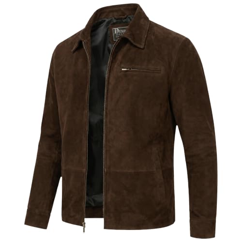 Image of Men's Suede Shirt Zipper Jacket Full Zip Casual Vintage Jackets Suede Leather Jackets for Mens