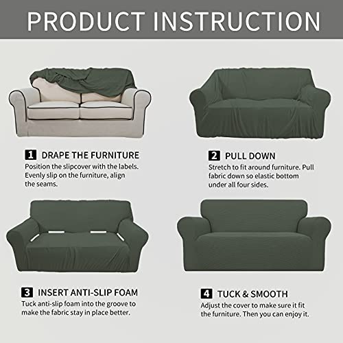 Image of Easy-Going Stretch Oversized Loveseat Slipcover 1-Piece Sofa Cover Furniture Protector Couch Soft with Elastic Bottom for Kids Polyester Spandex Jacquard Fabric Small Checks Olive Green