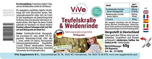 Teufelskralle & Weidenrinde - 90 Kapseln - schluckfreundlich - standardisierte Extrakte mit Harpagosiden und Salicin - hochdosiert und vegan | Qualität aus Deutschland von ViVe Supplements