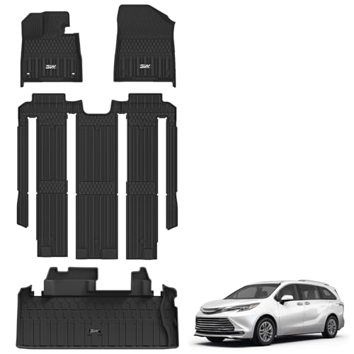 3W Floor Mats&Cargo Liner for Toyota Sienna 2021-2026 7 Seat (Not Fit 25 26 Platinum) TPE Custom Fit Floor Liner for Sienna XLE/XSE/Limited Full Set and Trunk Mat(w/o Spare tire)