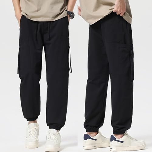 XYXIONGMAO Men's Black Loose Hip Hop Casual Sweatpants Pleated Overalls Techwear Streetwear Joggers Multi-Pocket Cargo Pants4