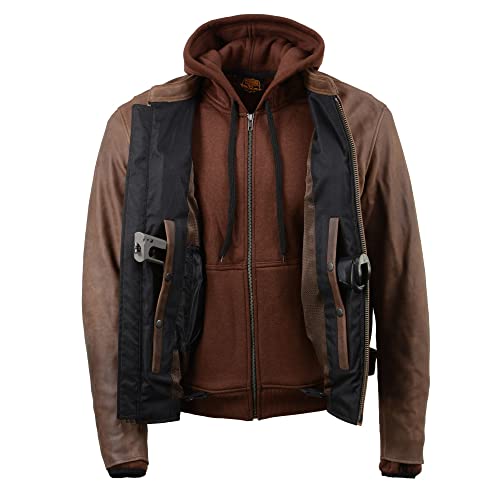 Image of Milwaukee Leather MLM1518 Men's 'Scoundrel' Vintage Crazy Horse Brown Leather Jacket w /Removable Hoodie