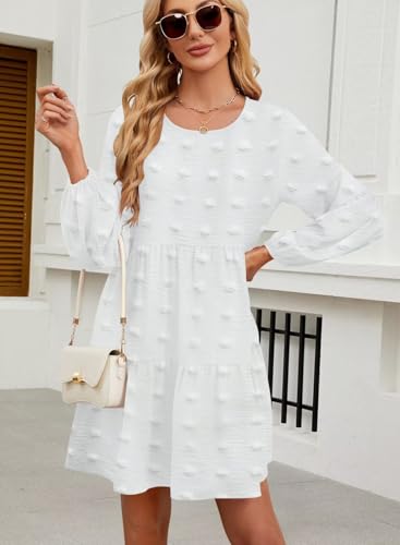 Image of QACOHU Falll Dresses for Women 2026 Crew Neck Long Lantern Sleeve Casual Loose Flowy Swing Shift Dress