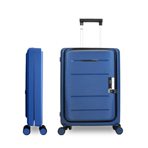 Image of Kuber Industries Plastic 20 Inch Collapsible Hard Shell 8 Wheels Spinner Trolley Luggage Bag for Travel - Lightweight Suitcase - Navy Blue, Small, 56 cm