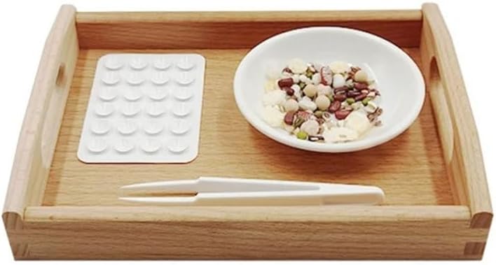 Montessori Tweezers Transfer & Sorting Set, with Wooden Tray, Ceramic Bowl, Plastic Tweezers & Sorting Board