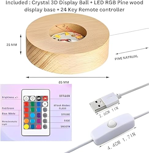 Image of STARKENDY 3D Deer Crystal Ball LED Night Lamp, Creative Engraved Night Light Wooden Base, Warm White Decorative Table Lamp for Home, Office, Bedroom, Birthday Gift ((Multicolour) with Remote)