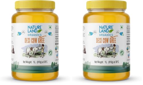 Image of Natureland Organics Premium Cow Ghee 1Ltr - 100% Organic Indian Cow Ghee - Billona Ghee 1ltr (Pack of 2)