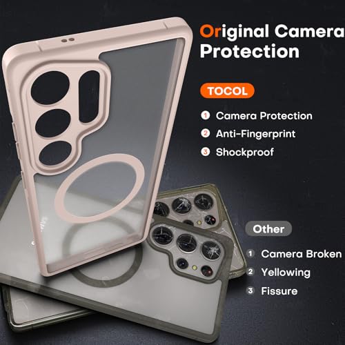 Image of TOCOL Magnetic Only for Samsung Galaxy S25 Ultra Case, Upgraded Full Camera Protection, Compatible with Magsafe, Drop Protection, Matte Back Cover for Samsung Galaxy S25 Ultra 6.9-Inch (Desert)
