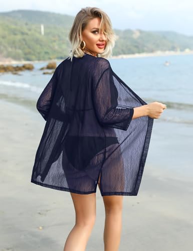 Image of iClosam Women Casual 3 /4 Sleeve Sheer Open Front Cardigan Sweater Kimono