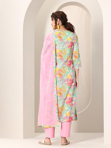 Image of Libas Printed Cotton Straight Kurta With Trouser and Dupatta